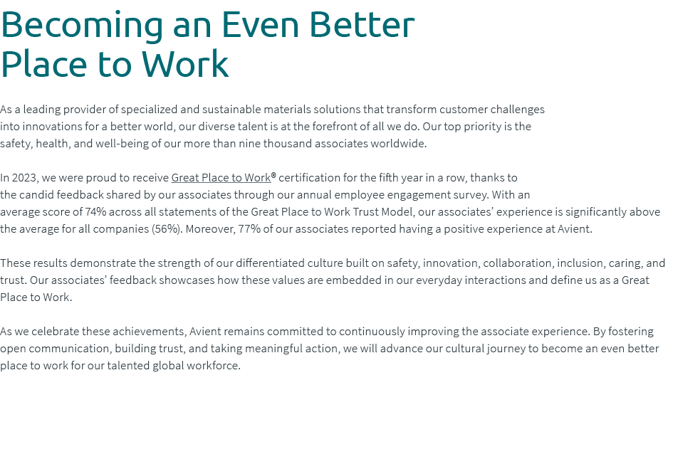 Becoming an Even Better Place to Work As a leading provider of specialized and sustainable materials solutions that t...